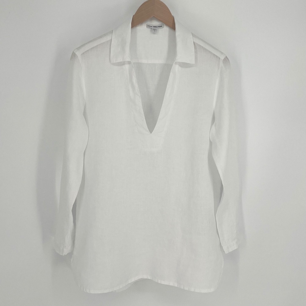 Standard James Perse Womens 100% Linen Long Sleeve Tunic Blouse Size S White